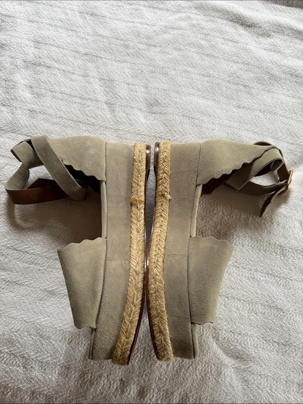 Chloe grey Suede Scallop Espadrille Wedge Sandals